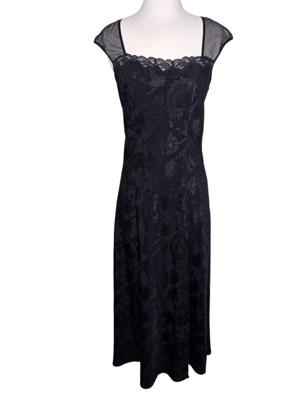 Vintage Victoria's Secret Black Maxi Chemise Gown Front Slit Lingerie Size M